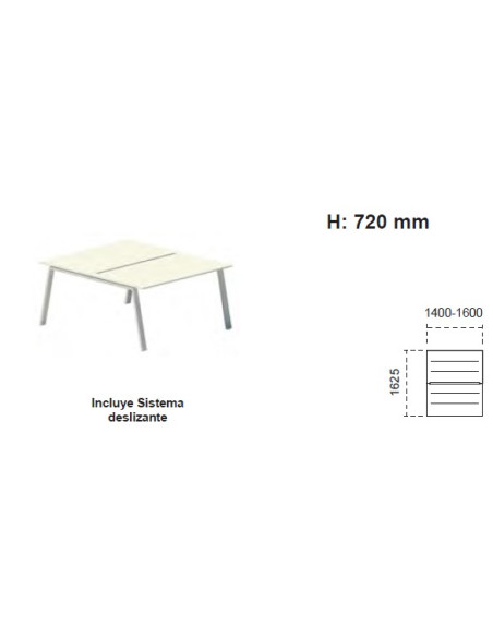 Mesa Bench 1 módulo serie Atrio (2 puestos). Exprés