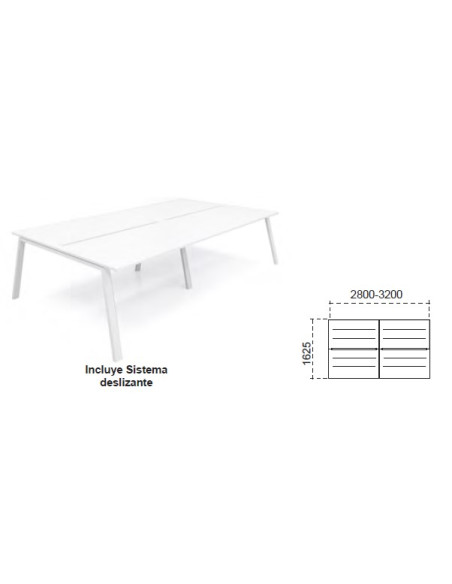 Mesa Bench 2 módulos serie Atrio (4 puestos). Exprés