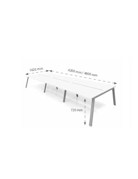 Mesa Bench 3 módulos serie Atrio (6 puestos). Exprés