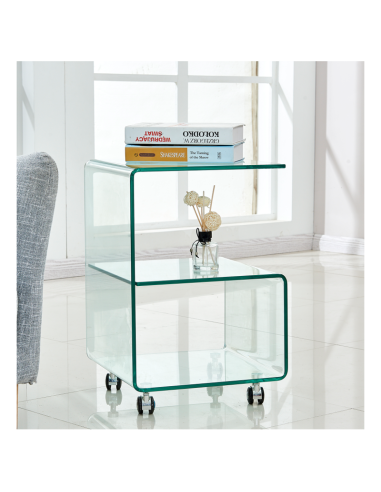 Mesa auxiliar de cristal, con ruedas,...