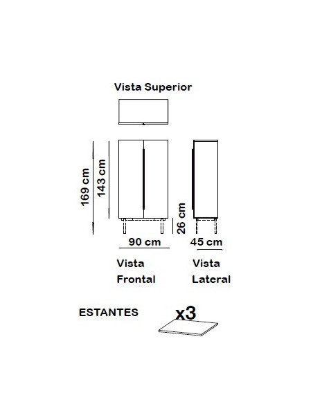Armario alto, con puertas Zenit, TONO 143x90x45cm
