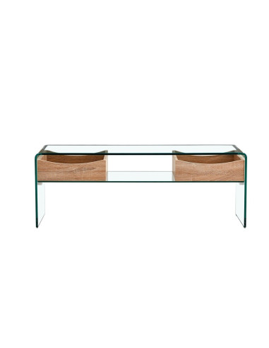 Mesa baja de cristal, con cajones, TV...