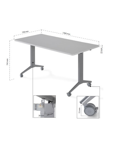 Mesa polivalente pie abatible, Forma